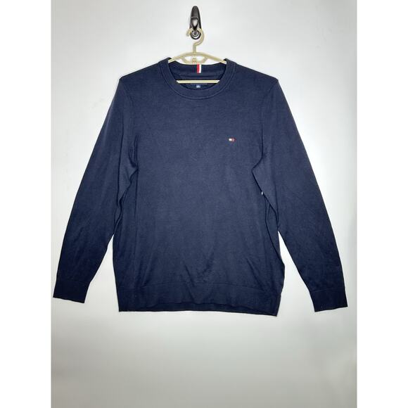 NWT Tommy Hilfiger Mens‎ Cotton Sweater 2XLT Classic Crewneck Preppy Navy Blue - Picture 1 of 9